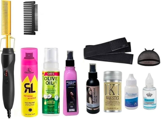 Ultimate Wig Installation Kit - 12 in 1 with Hot Comb