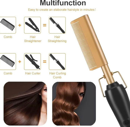Professional Electric Hot Comb Set - Black & Gold with Negative Ion